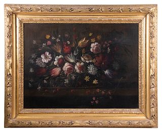 A LARGE 18TH C. DUTCH FLORAL STILL LIFE PAINTING