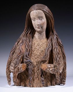 15TH C. FLEMISH/SOUTHERN GERMANY CARVED WOODEN BUST