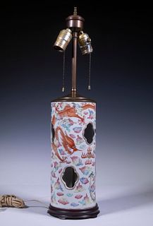 CHINESE PORCELAIN HAT STAND, AS TABLE LAMP