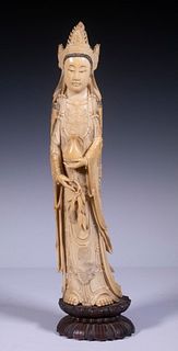 LARGE 19TH C. CHINESE IVORY FIGURE OF QUANYIN