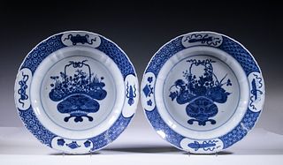 CHINESE BLUE AND WHITE PORCELAIN CHARGERS