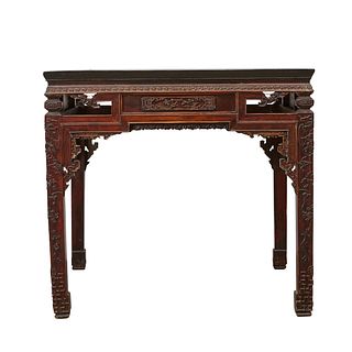 Chinese 19th c. Carved Wood Square Table