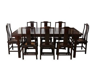 Modern Chinese Lacquered Table w/ 8 Chairs