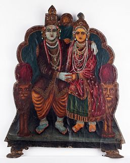 19th c. Indian Painted Panel of Ram and Sita