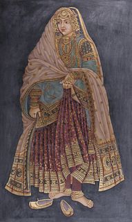 Massive Indian Painting Woman in Elaborate Dress