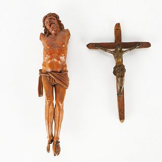 2 19th c. Boxwood or Camphor Wood Crucifixes