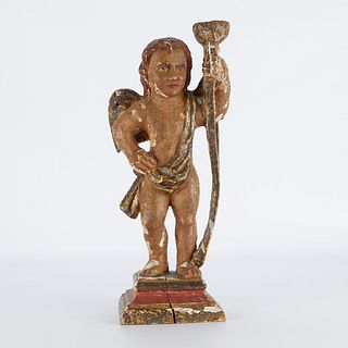 18th c. Continental Polychromed Figural Candlestick