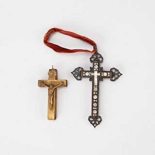 2 Antique Crucifixes - Gilt and Inlaid