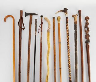 12 Carved Wooden Canes