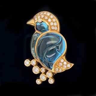 18kÂ  Blue Topaz Diamond Biue Brooch