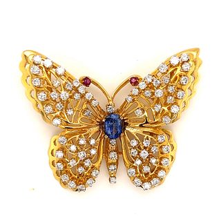 18k Diamond Sapphire Butterfly Pendant Â 