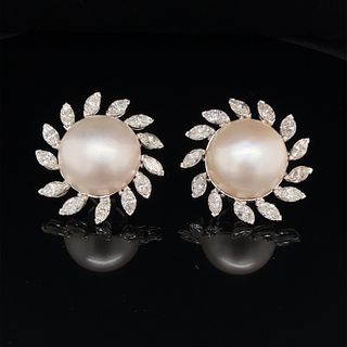 Platinum Diamond Pearl EarringsÂ 