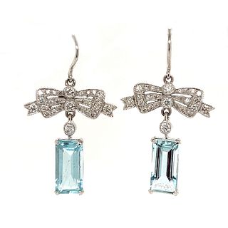 18k Diamond Bow Aqua Earrings