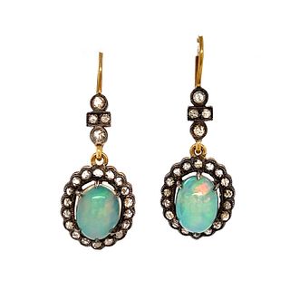 Silver and Gold Opal and Diamond EarringsÂ 