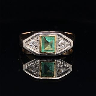 Art Deco Platinum & 18k Diamond Emerald Ring