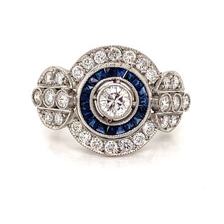 Platinum Diamond Sapphire Target Ring