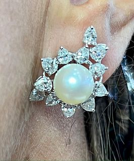 Platinum Pearl and Diamond Earrings