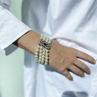 1920â€™s Platinum Pearl Diamond and Sapphire Bracelet