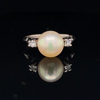 18k Art Deco Pearl Diamond Ring