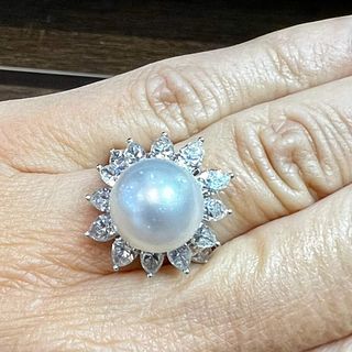 Platinum South Sea Pearl and Diamond Ring