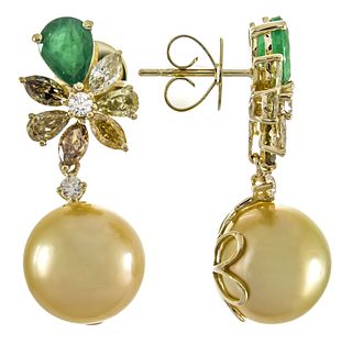 18k Pearl Emerald Diamond Earring