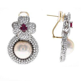 18k Pearl Diamond Earrings