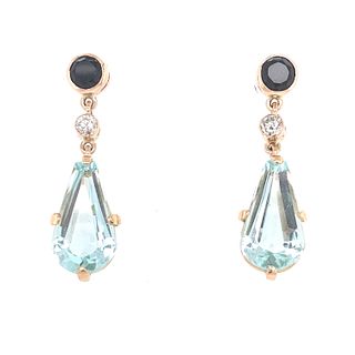 18k Aqua Diamond Onyx Earrings