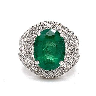 18K White Gold Certified Colombian Emerald Ring