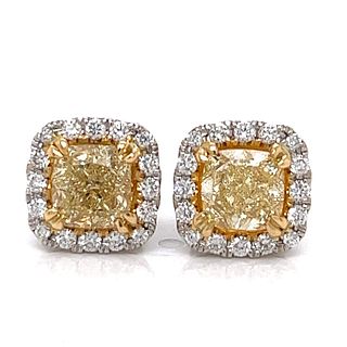 18K Old Fancy Yellow Diamond Earrings