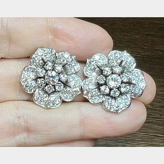 Art Deco Platinum Diamond Flower Earrings