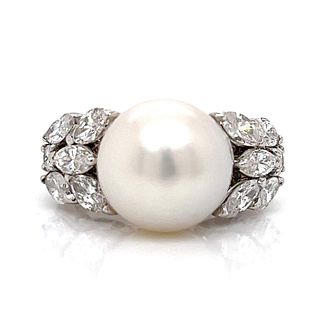 18K South Sea Pearl and Diamond Ring