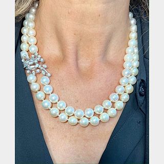 1950's Platinum Cultured Pearl Necklace