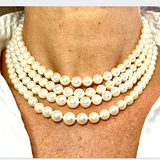 Art Deco Platinum 4-Strand Pearl Necklace