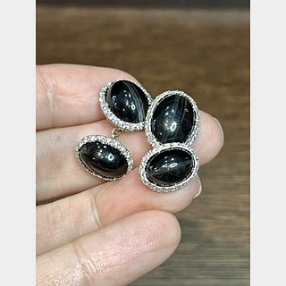 Platinum Diamond and Cat's Eye Obsidian Cufflinks