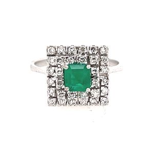 Art Deco 18k Diamond Emerald Ring