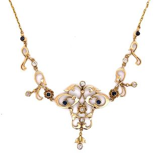 18k Edwardian Diamond Sapphire Necklace