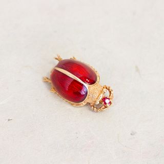 14k Red Enamel Beetle Pin with Ruby