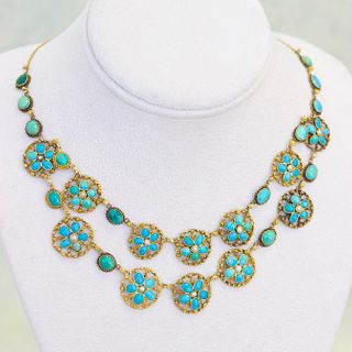 14k Victorian Turquoise Cobblestone Cluster Necklace
