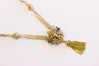 14k VictorianÂ  Tassel Necklace with Pearls and Enamel