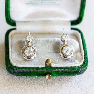14k Old European Cut Diamond Drop Earrings