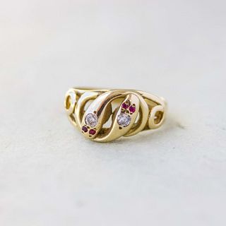 14k Double Snake Ring with Diamonds