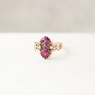 14k Victorian Pink Tourmaline Toi-et-Moi Ring with Pearls