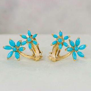 18k Turquoise Double Cluster Earrings