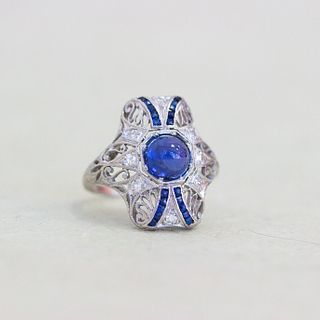 Platinum Art Deco Sapphire & Diamond Filigree Ring