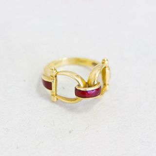 18k Gucci Red Enamel Horsebit Ring