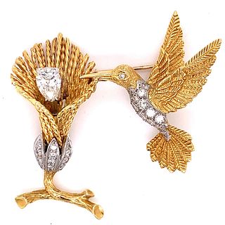 Platinum & 18K Hummingbird Brooch