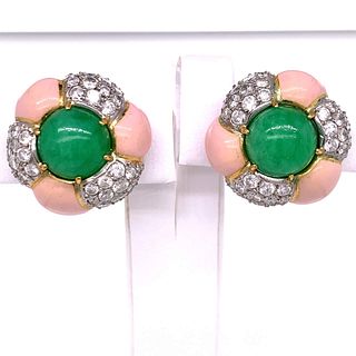 Fratelli Piccini Firenze 18K Jade and Diamond Earrings