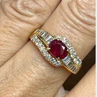 18K Yellow Gold Ruby and Diamond Ring