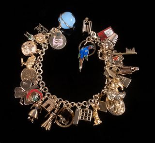 14K GOLD CHARM BRACELET WITH CHARMS