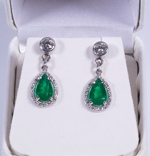 14K WHITE GOLD AND EMERALD DROP EARRINGS